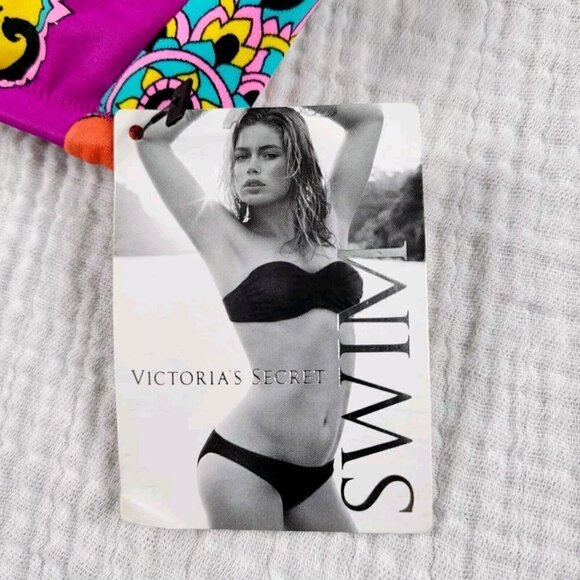 Victorias Secret Bandeau Bikini Top Size L Beaded Sequins Tie Neck Back Hook New - Picture 3 of 10